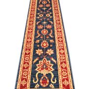 Blue Floral Hand-Knotted Runner, Traditional Wool Hallway Stair Rug 78x386