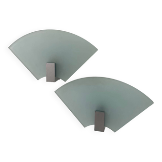 Pair of vintage sandblasted glass wall lights, Italy 1980s