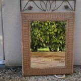 Miroir en rotin et fer forgé vintage
