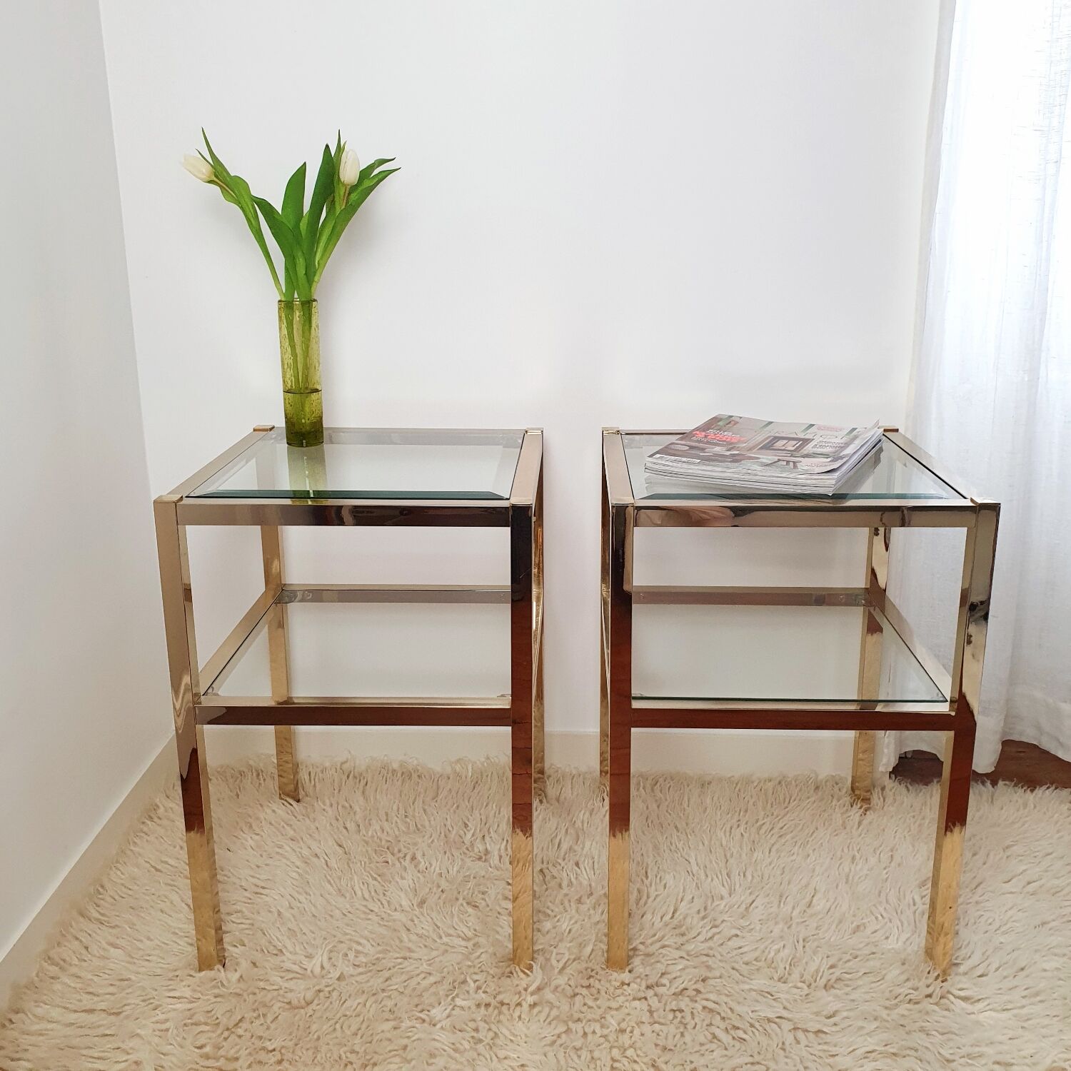 Pair of gold side tables Roche Bobois