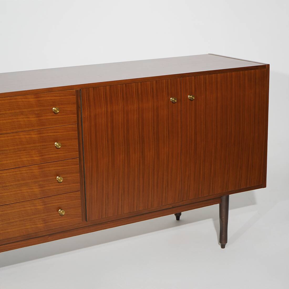 Wooden sideboard with brass knobs, 1960s