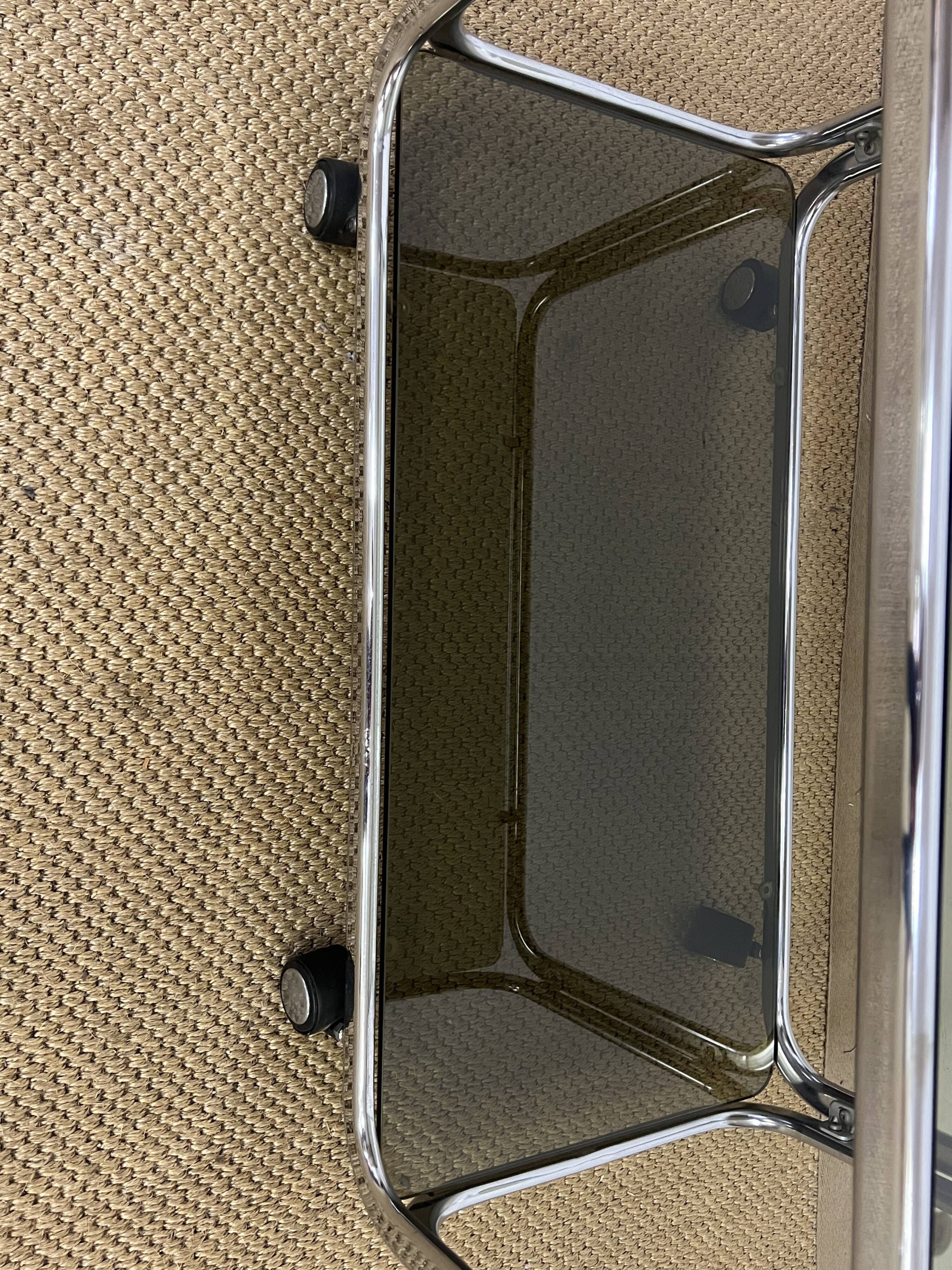 Metal and smoked glass rolling trolley / Bar cart from the 70s