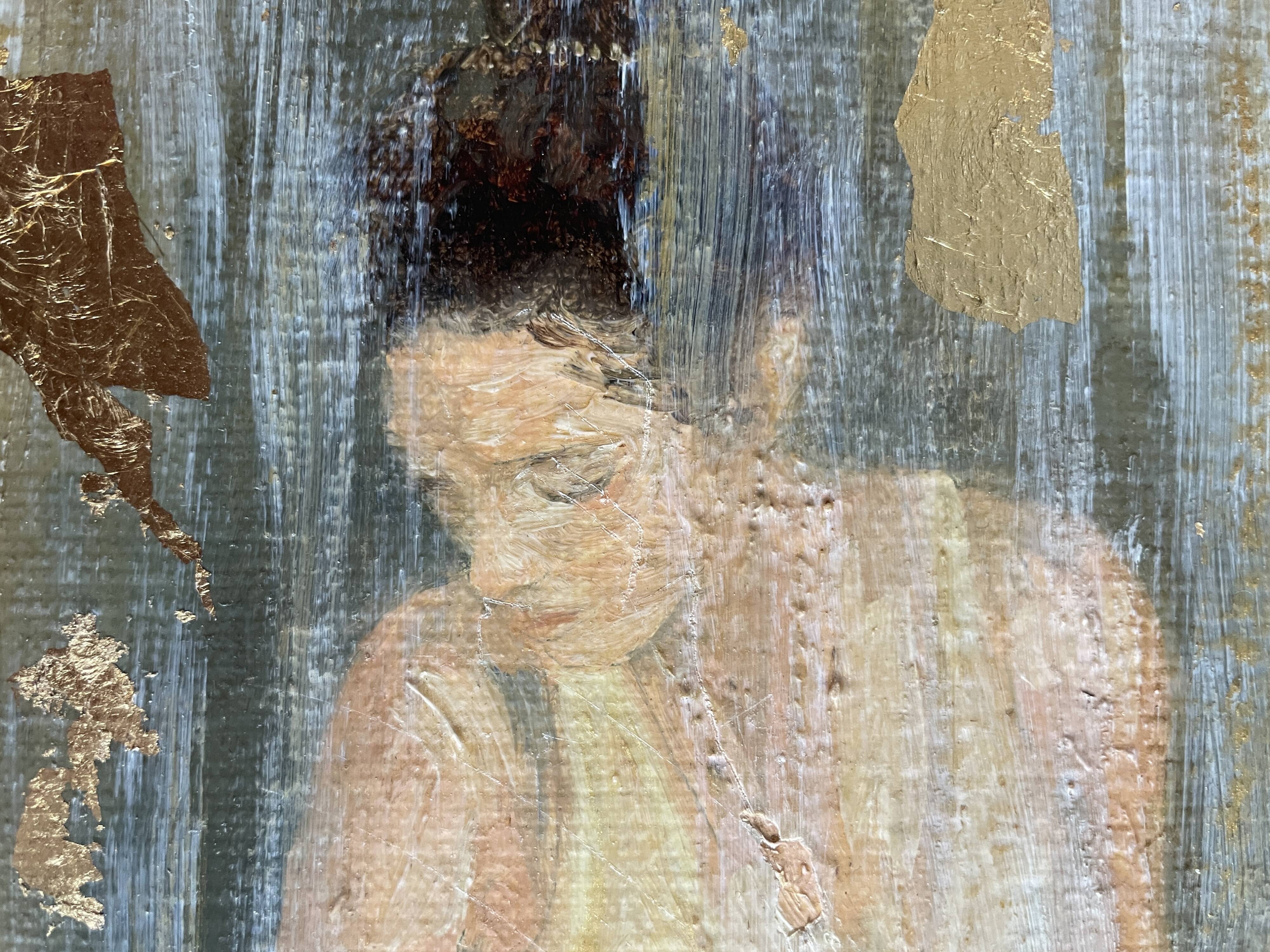 Painting signed oil on canvas with gold leaf finish “The Bride”