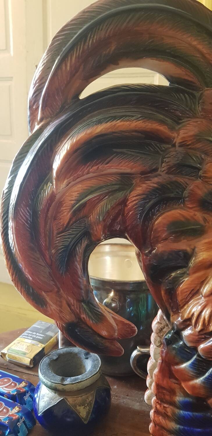 Large XXL cracked ceramic rooster 62 cm.