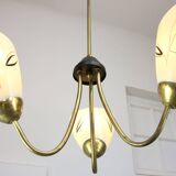Italian Art Deco Chandelier in Brass and Yellow Glass, 1940s