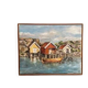 Mid-Century Oil on Canvas “houses with Boat” by Unknown, Vintage & Framed