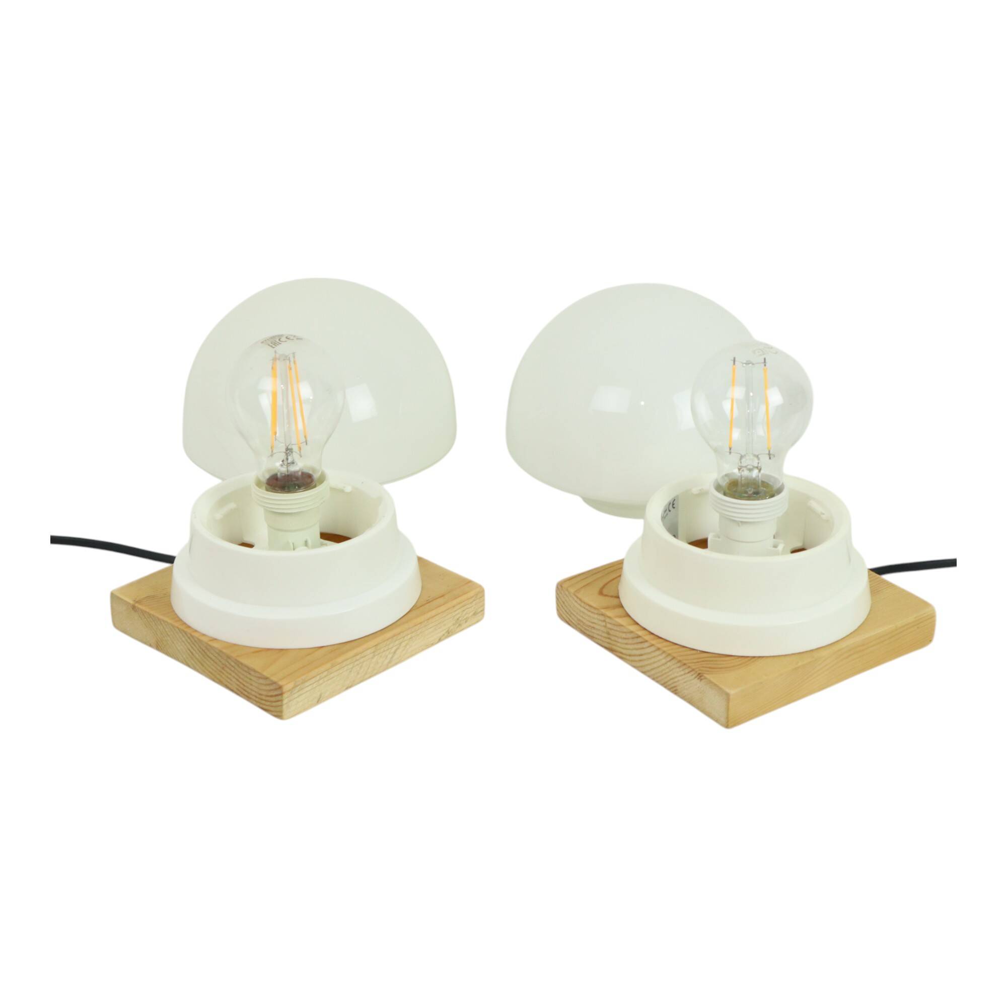 Paire de Lampes de Nuit Champignons Opaline Vintage
