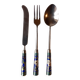 Couteau, fourchette, petite cuillère pour breakfast en émail cloisonné