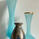 3 VASES Bleu Océan Grès et Verre OPALIN Vintage