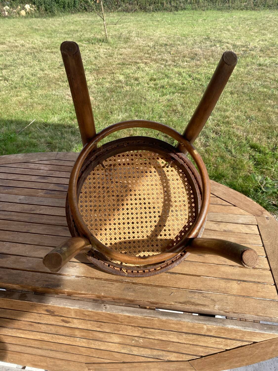 Children's chair in cane and curved wood
