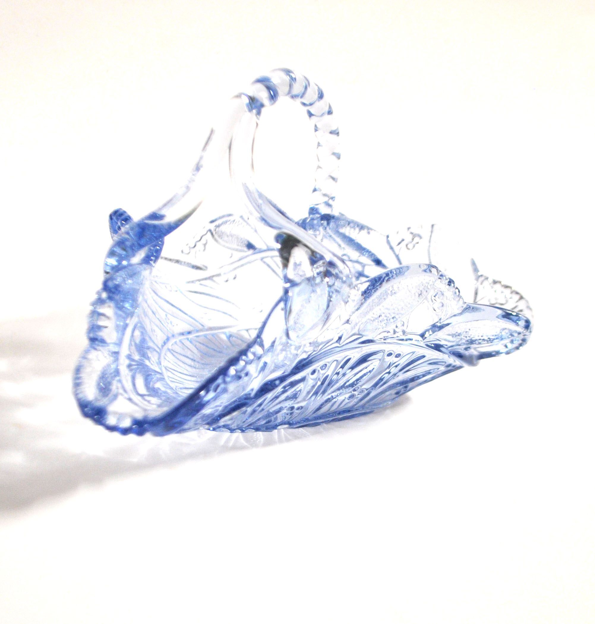 Blue pressed-moulded glass basket dish Meisenthal? Ashtray 1920