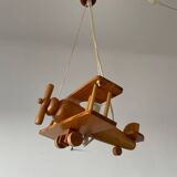 Vintage pine airplane pendant light