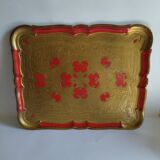 Large Florentine Italian red and gold vintage tray