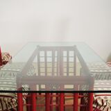 Red bamboo table by Arturo Pozzoli, 1980s, set of 7