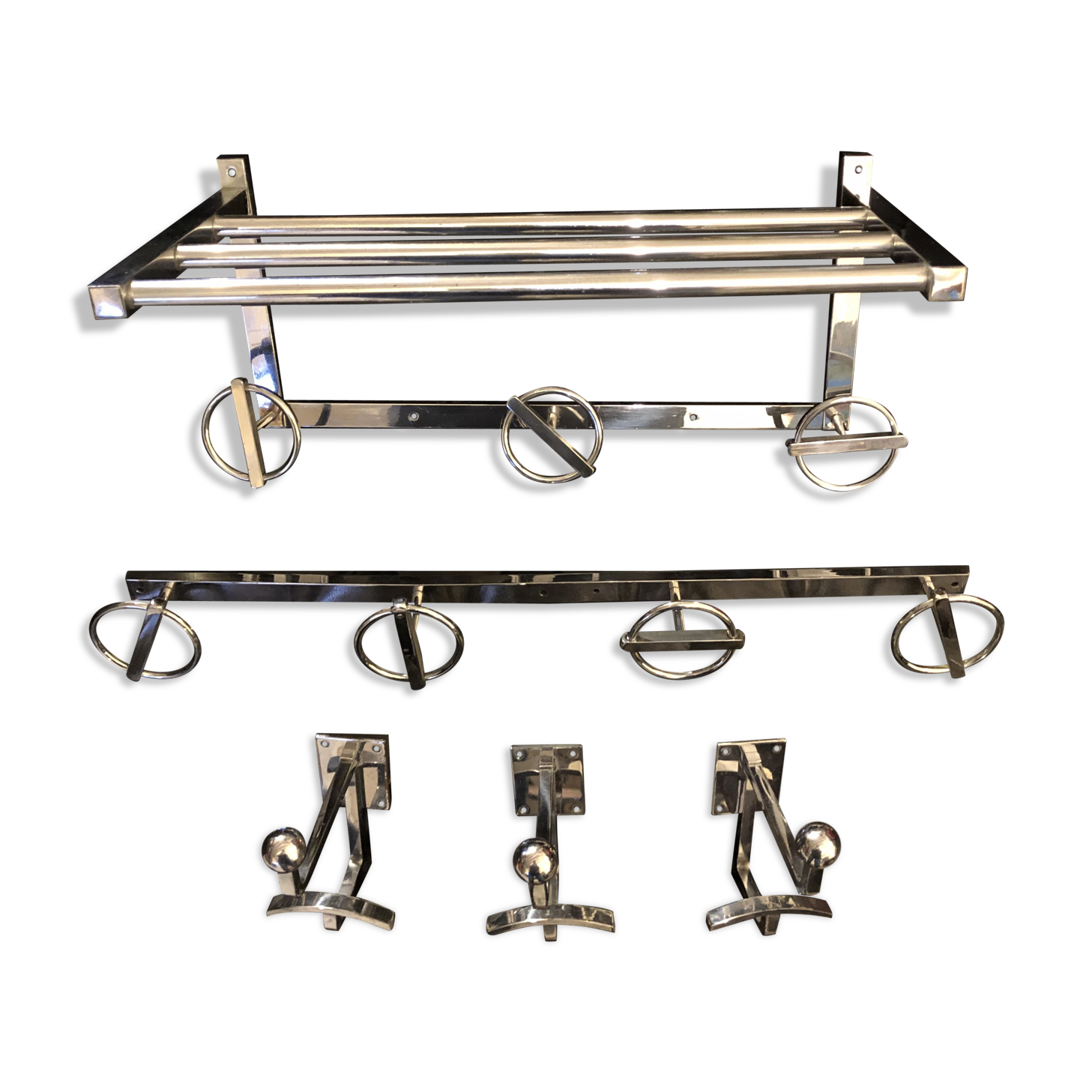 Jean ROYERE set of paddle coat racks and hooks