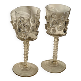 pair of blown wine glasses - green