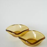 Pair of storage compartments in yellow colored glass, in the style of Murano, 1970