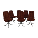 Set of 6 chrome velvet bucket chairs from the 70s