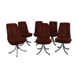 Set of 6 chrome velvet bucket chairs from the 70s