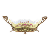 Art Nouveau ceramic platter with glazed golden finish in decorative metal frame, European