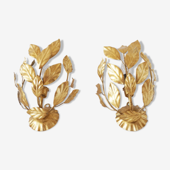 Pair of golden foliage sconces