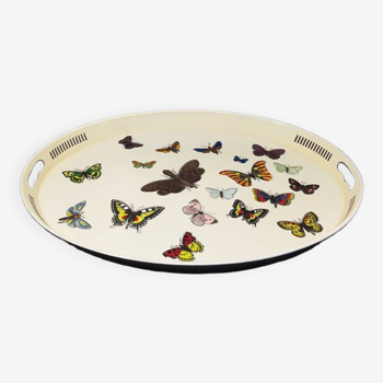 1970s Oval Metal Tray By Piero Fornasetti. Made in Italy