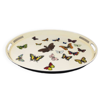 1970s Oval Metal Tray By Piero Fornasetti. Made in Italy