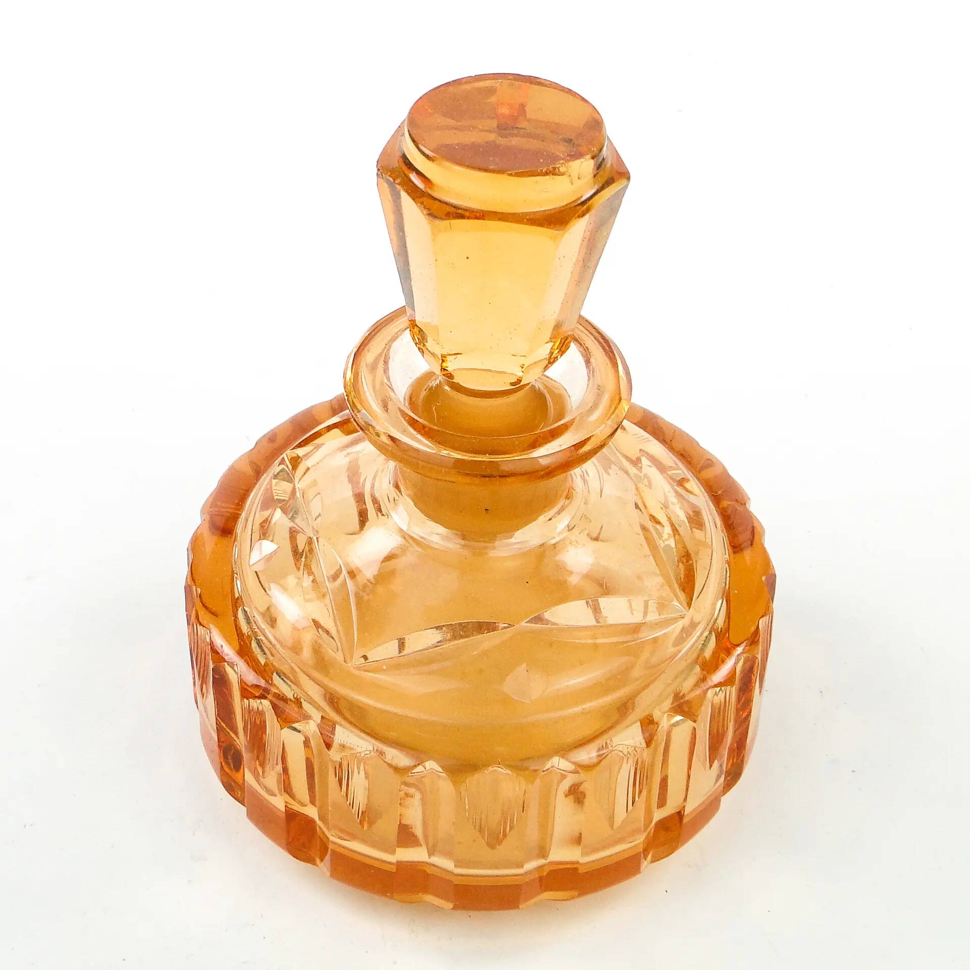 Art déco decanter, orange crystal, Poland, 1930s