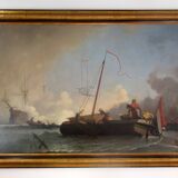 Large canvas, naval combat scene, post-revolutionary