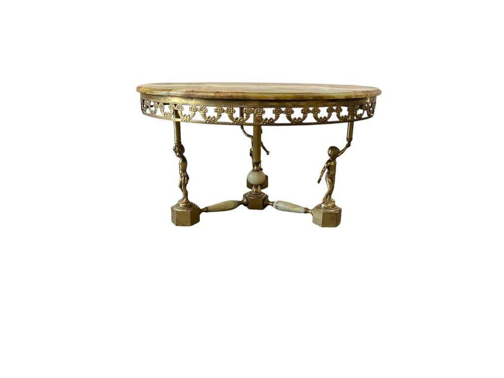 Vintage onyx coffee table with brass frame.