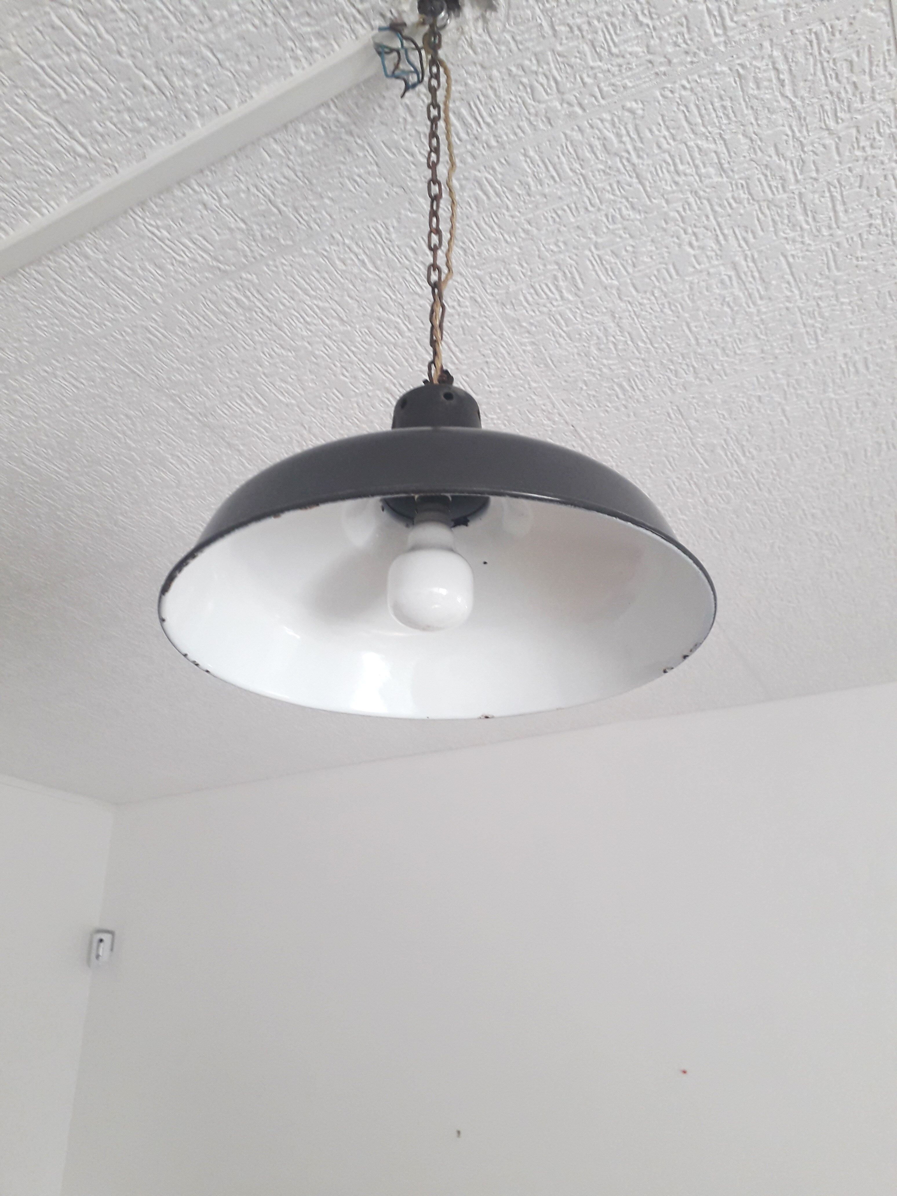 Industrial suspension - Enamelled sheet Dark grey and white - Ø 35 cm -1950