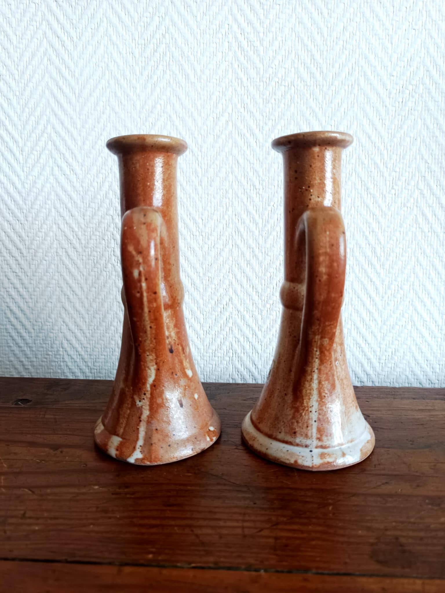 Paire de bougeoirs en grès vintage