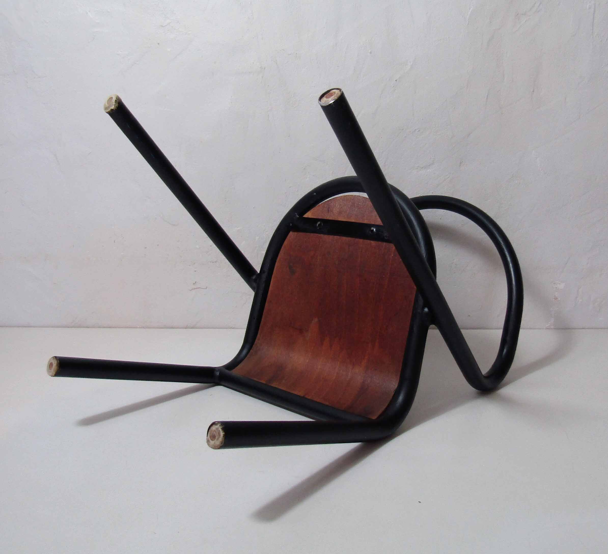 Jacques Hitier children's chair tubular metal curved wood