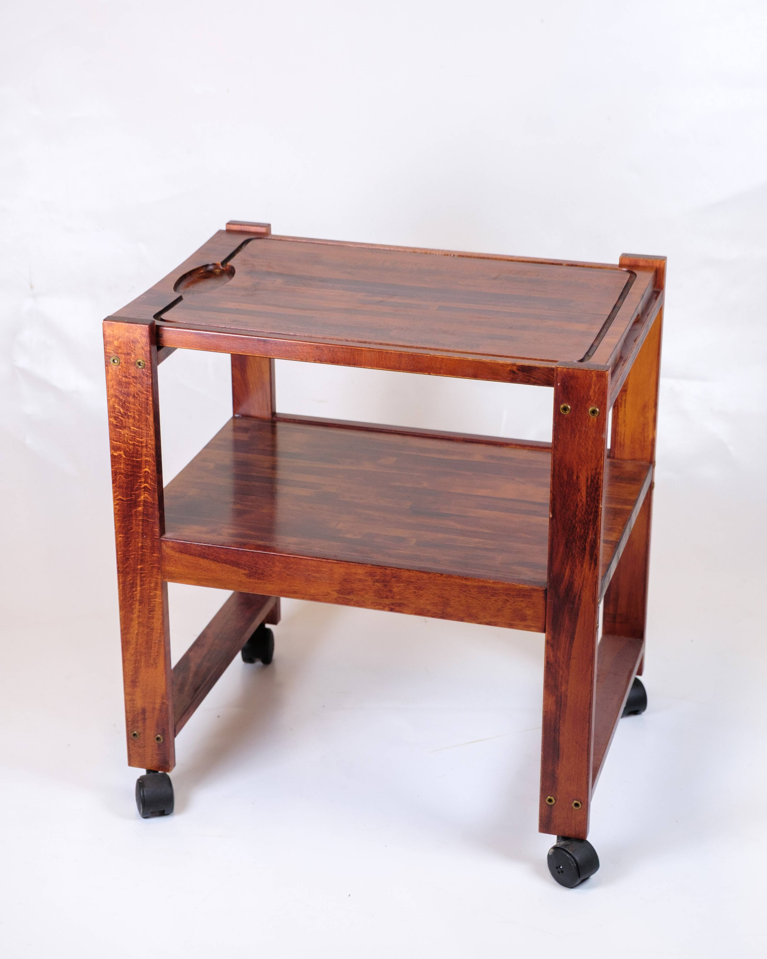 Serving cart on wheels - dark wood - removable cutting board - vintage style