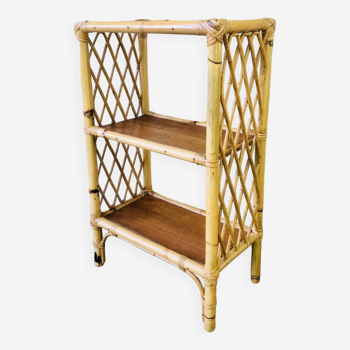 Wall shelf blond wood, bamboo, vintage rattan