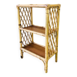 Wall shelf blond wood, bamboo, vintage rattan