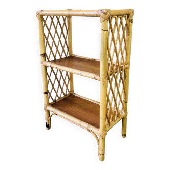 Etagère murale bois blond , bambou, rotin vintage