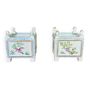 Paire de caisses à fleurs  jardinières carrées porcelaine de Limoges signée