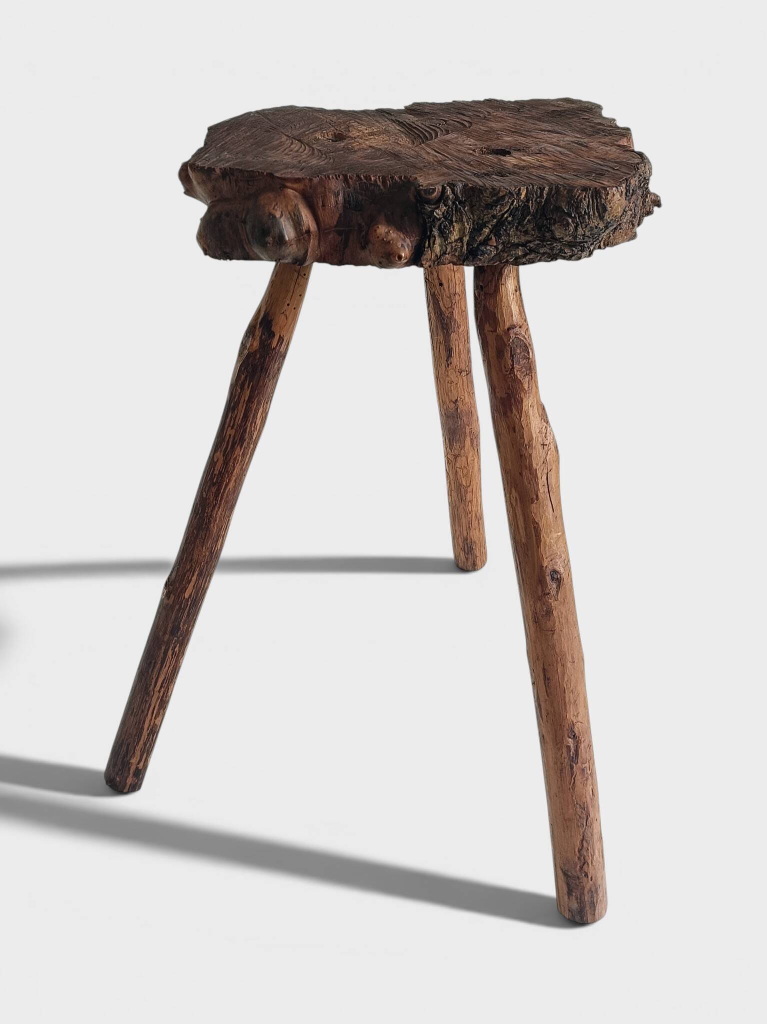 French Olive Wood Rustic / Wabi Sabi Accent Side Table / Stool, Early 20th C.