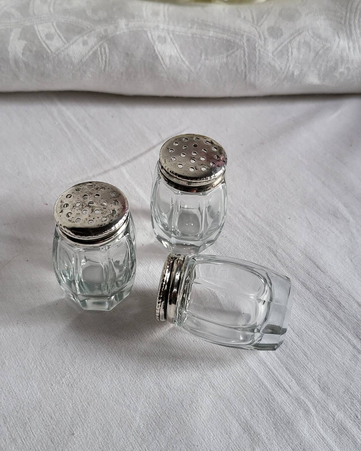 3 Antique Salt Cellars Silver Cork Crab Mark