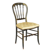Regency Antique 1815 Occasional Chair in Ebonised Wood, Mother of Pearl, Silk and Chesterfield Upholstered Seat