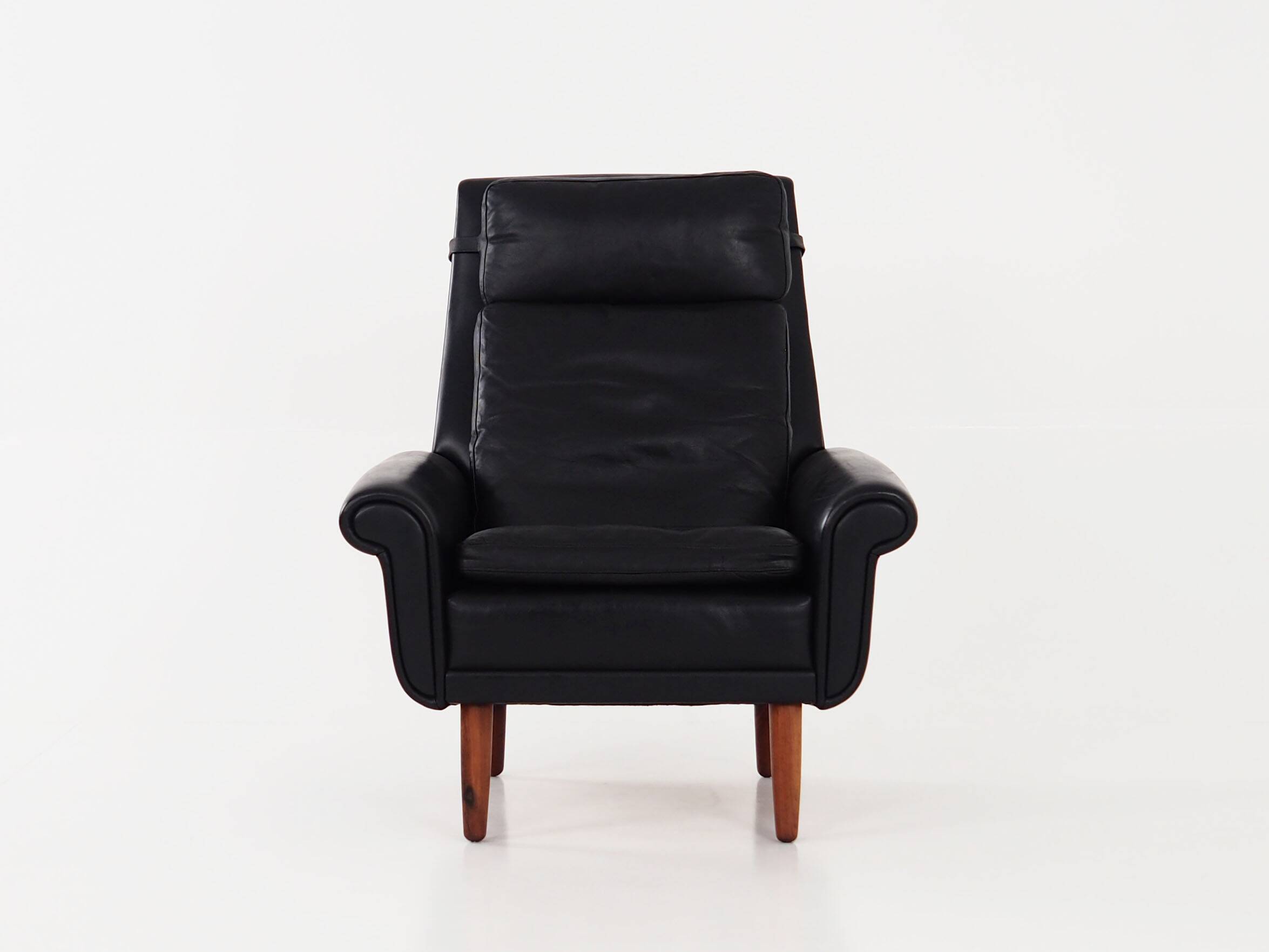 Black leather armchair, Danish design, 1970s, production: Denmark