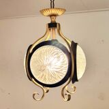 1960s glass brass pendant, frivolous lantern lamp