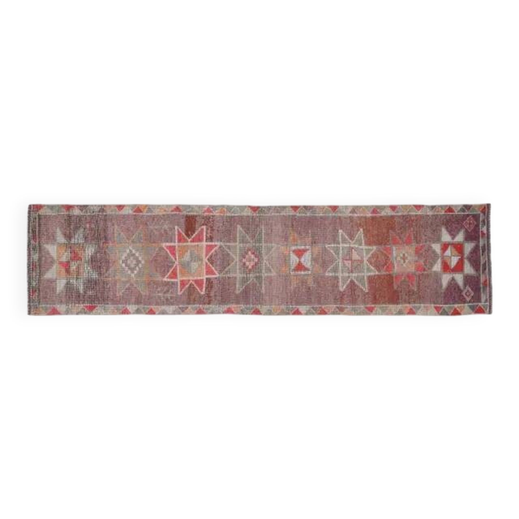 Rainbow Colorful Turkish Vintage Handmade Wool Runner Rug 86x358