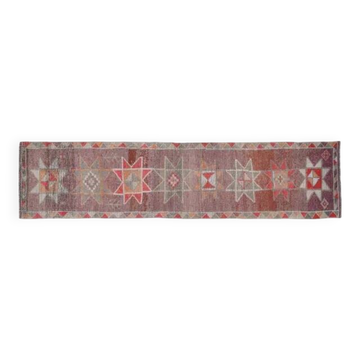 Rainbow Colorful Turkish Vintage Handmade Wool Runner Rug 86x358
