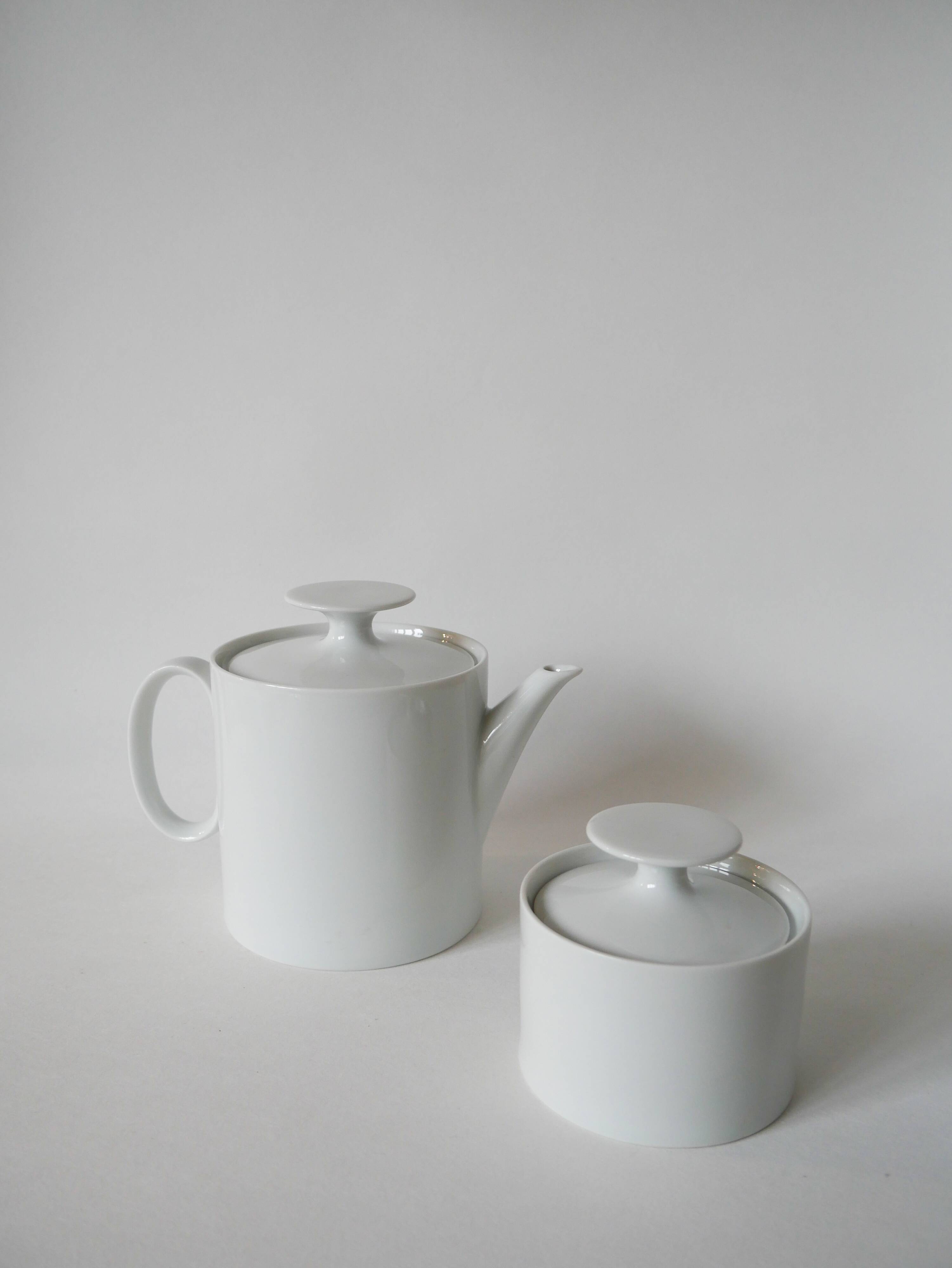 white ceramic teapot and sugar bowl Germany Thomas Design Modernist 1970