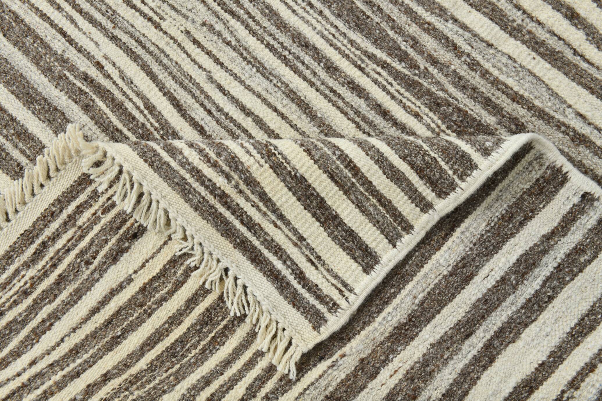 8x11 Kilim Beige and Faded Brown Distressed Handwoven Kilim Rug, 237x323 Cm