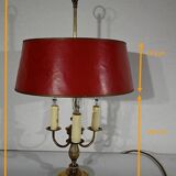 Brass bouillotte lamp with red lampshade, Louis XVI – XXth style