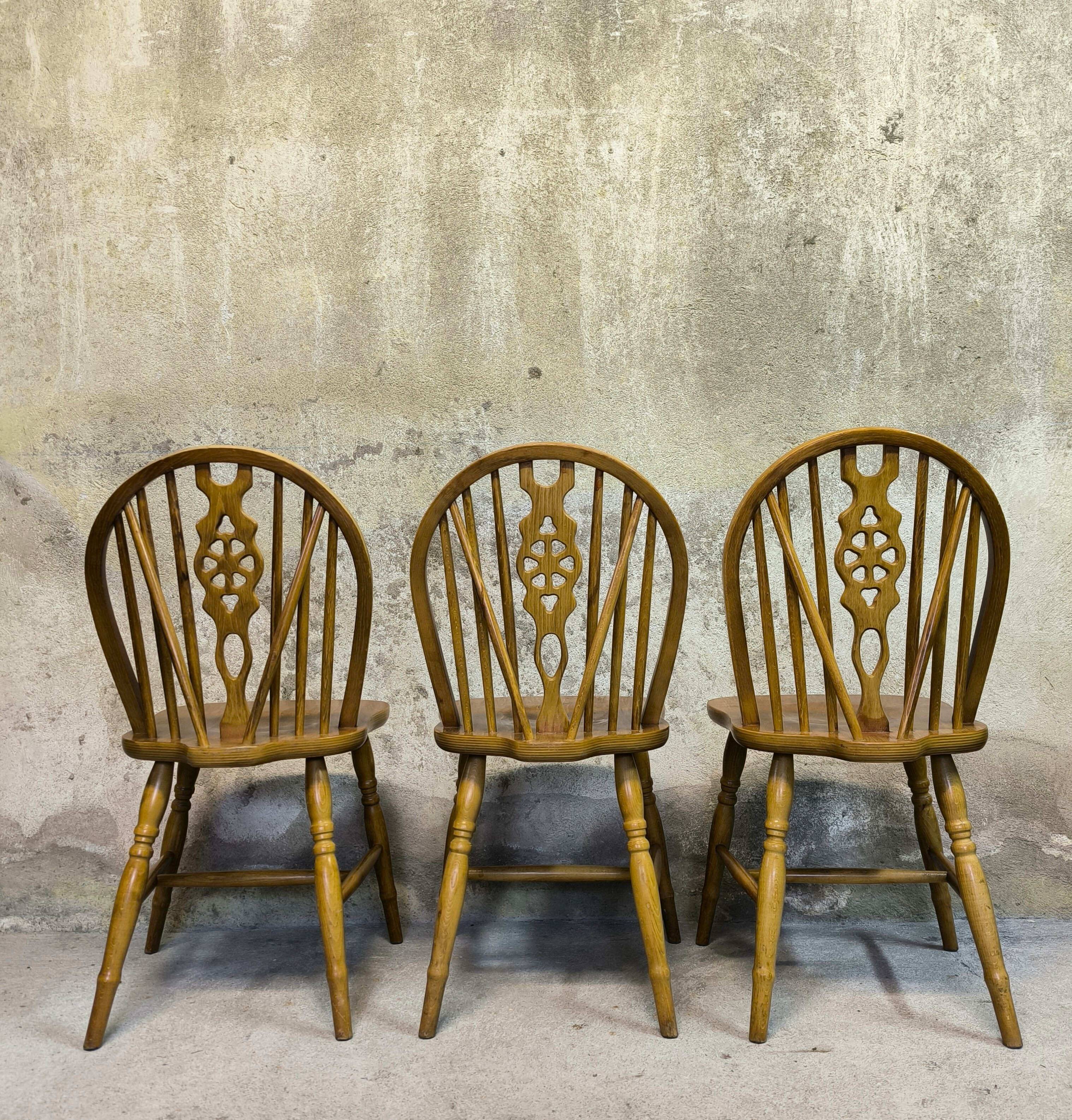 3 vintage Windsor wheelback chairs