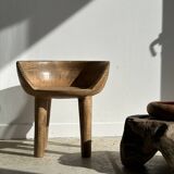 Quadripod chair with round seat and small back in natural monoxyl mango wood